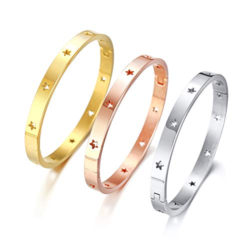 Rockyu スターモチーフ バングル ステンレス シルバー ゴールド ピンクゴールド レディース