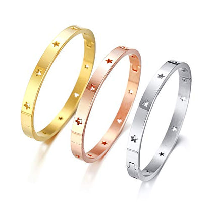 Rockyu スターモチーフ バングル ステンレス シルバー ゴールド ピンクゴールド レディース
