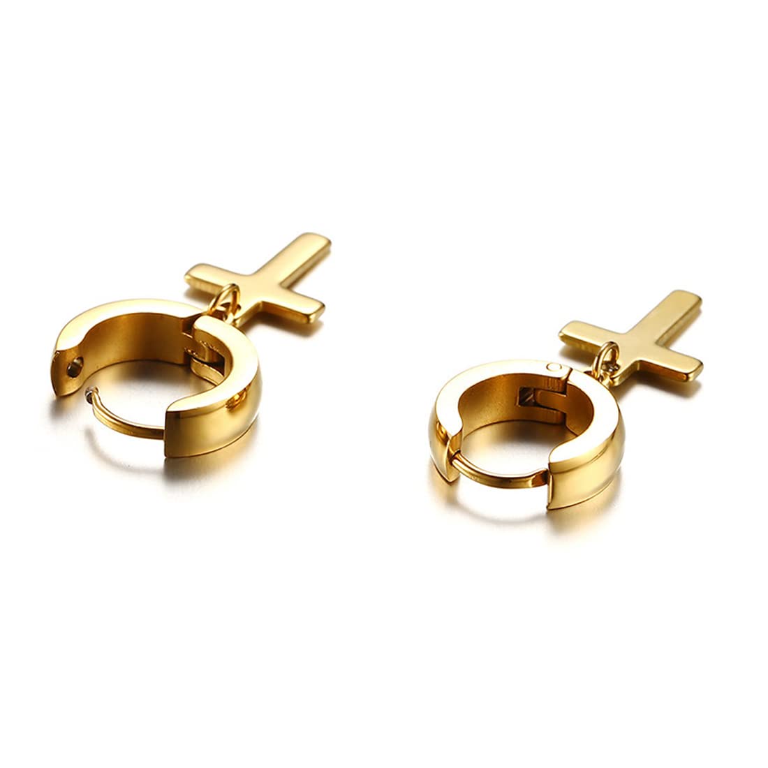 Rockyu ピアス レディース メンズ ゴールド クロス リングピアス フープ 十字架チャーム ステンレス製 金属アレルギー対応 ペアアクセサリー