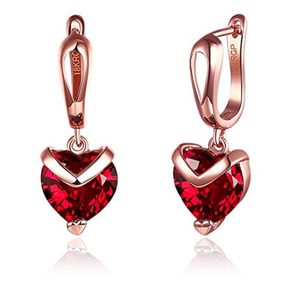 Rockyu ハートピアス レディース フープタイプ 18K仕上げ 揺れるジルコニア ピンク&ゴールド