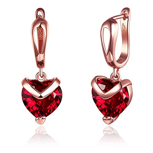 Rockyu ハートピアス レディース フープタイプ 18K仕上げ 揺れるジルコニア ピンク&ゴールド