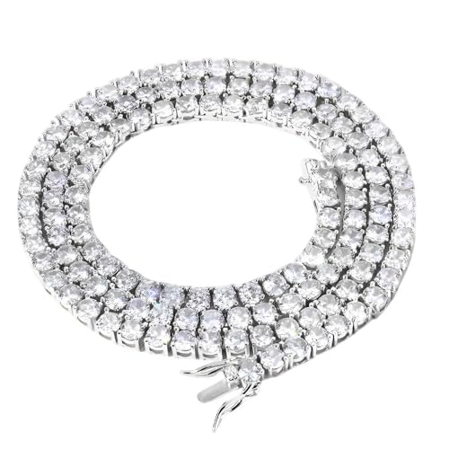 Rockyu ネックレス メンズ キュービックジルコニア テニスチェーン 3〜6mm幅 ステンレス ゴールド＆シルバー ヒップホップ ジュエリー