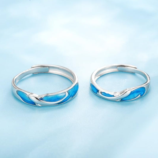 Rockyu ペアリング シルバー925 海豚モチーフ ブルーエナメル 永遠の愛