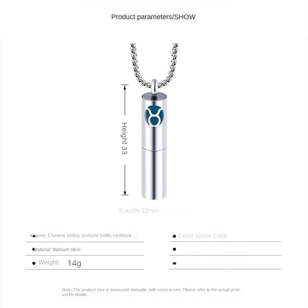 Rockyu 香水瓶ネックレス ステンレス製 12星座デザイン アロマ＆メモリアルペンダント 男女兼用
