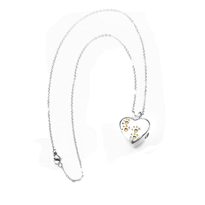Rockyu ネックレス レディース ハートペンダント ステンレス シルバー ブルー 足跡 メモリアル 遺骨ペンダント