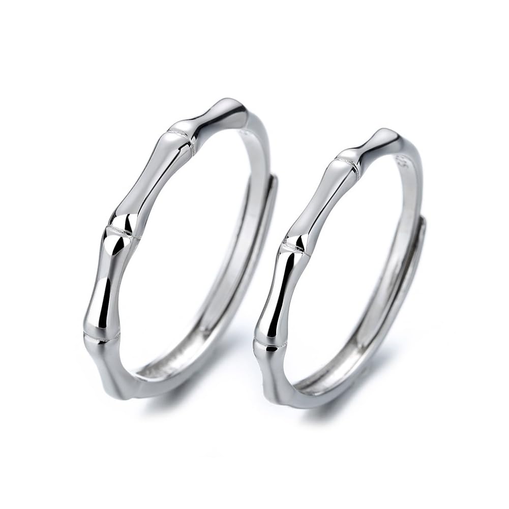 Rockyu ペアリング 竹節デザイン フリーサイズ 2個セット シルバー925 スターリングシルバー