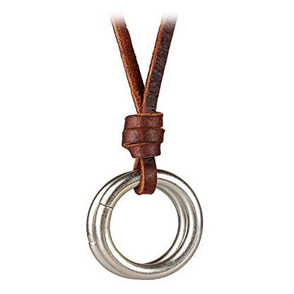 Rockyu メンズ レザーネックレス リングペンダント ロング 紐タイプ 60cm 牛革製