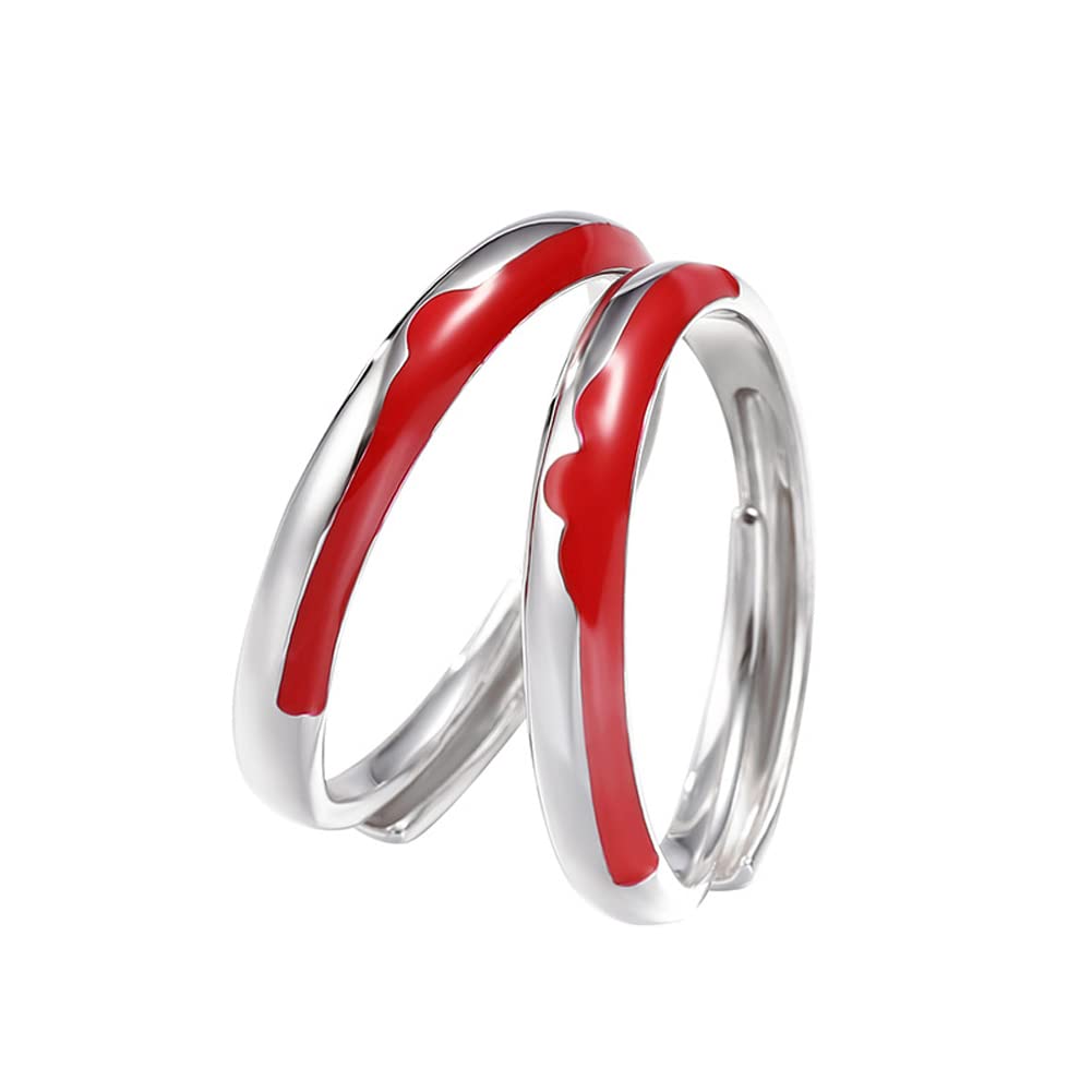 Rockyu ペアリング カップルリング 2個セット メンズ レディース シルバー925 純銀 血色エナメル サイズ調整可能