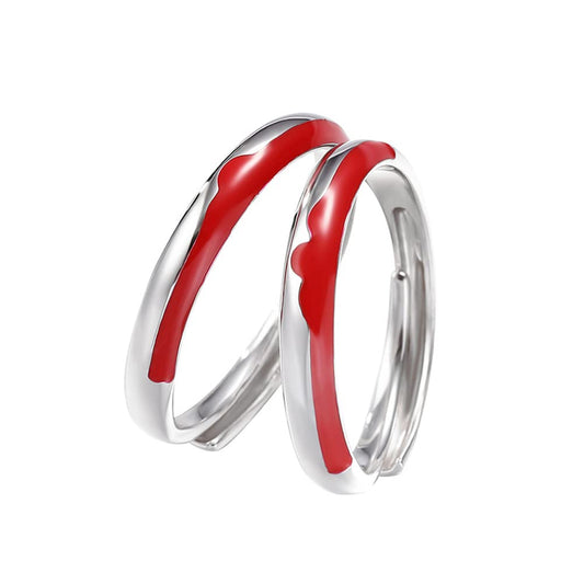 Rockyu ペアリング カップルリング 2個セット メンズ レディース シルバー925 純銀 血色エナメル サイズ調整可能