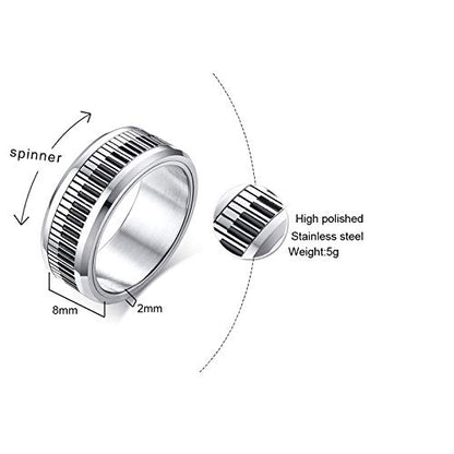 Rockyu メンズ ステンレススピナーリング 回転式 ギアデザイン ごつめリング