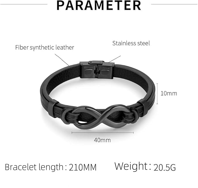 Rockyu ブレスレット メンズ レザー 無限大 ステンレス 繊維合成革 バングル
