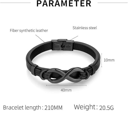 Rockyu ブレスレット メンズ レザー 無限大 ステンレス 繊維合成革 バングル