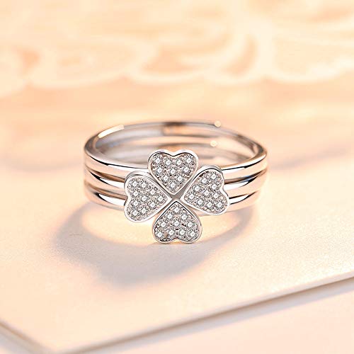 Rockyu クローバー風3連ハートリング レディース フリーサイズ シルバー925