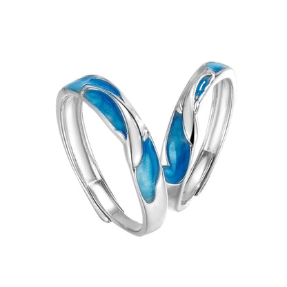 Rockyu ペアリング シルバー925 海豚モチーフ ブルーエナメル 永遠の愛