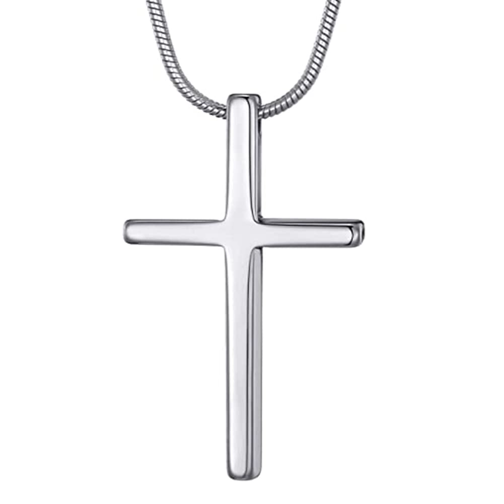 Rockyu ネックレス メンズ タングステン シルバー 十字架ペンダント 鏡面加工