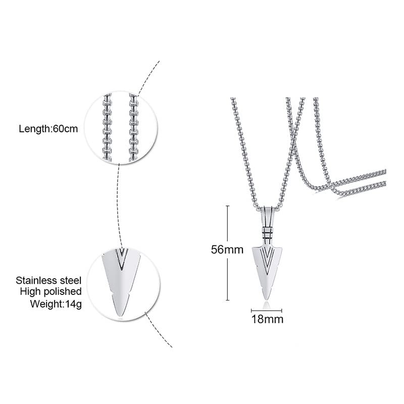 Rockyu ネックレス メンズ ステンレス 矢じり 三角モチーフ 金属アレルギー対応