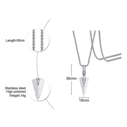 Rockyu ネックレス メンズ ステンレス 矢じり 三角モチーフ 金属アレルギー対応