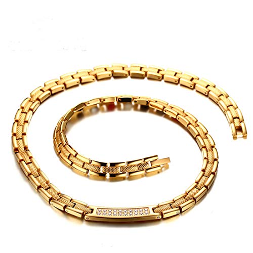 Rockyu ジュエリー 磁気ブレスレット ゴールド ステンレス レディース メンズ ジルコニア おしゃれ プレート