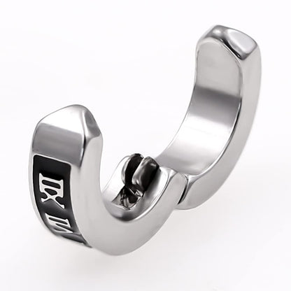 Rockyu フェイクピアス メンズ シルバー 黒 ローマ数字 チタン ノンホール