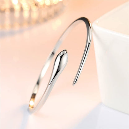 Rockyu 蛇モチーフバングルブレスレット｜シルバー925風のフリーサイズデザイン