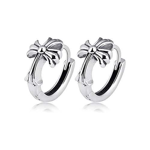 Rockyu ピアス メンズ シルバー925 クロス フープピアス 小ぶり リング 両耳用 男女兼用 アレルギー対応