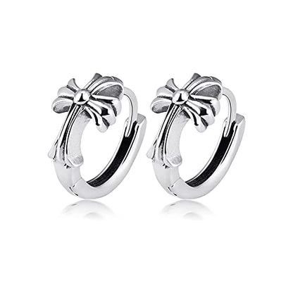 Rockyu ピアス メンズ シルバー925 クロス フープピアス 小ぶり リング 両耳用 男女兼用 アレルギー対応