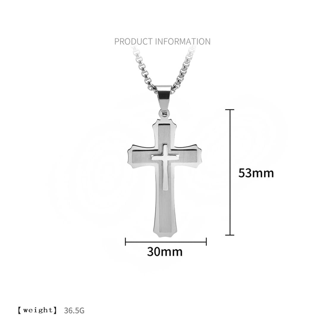 Rockyu クロスペンダントネックレス メンズ レディース シルバー・ゴールド・ブラック ステンレス製 ベネチアンチェーン付き