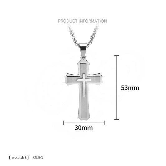 Rockyu クロスペンダントネックレス メンズ レディース シルバー・ゴールド・ブラック ステンレス製 ベネチアンチェーン付き