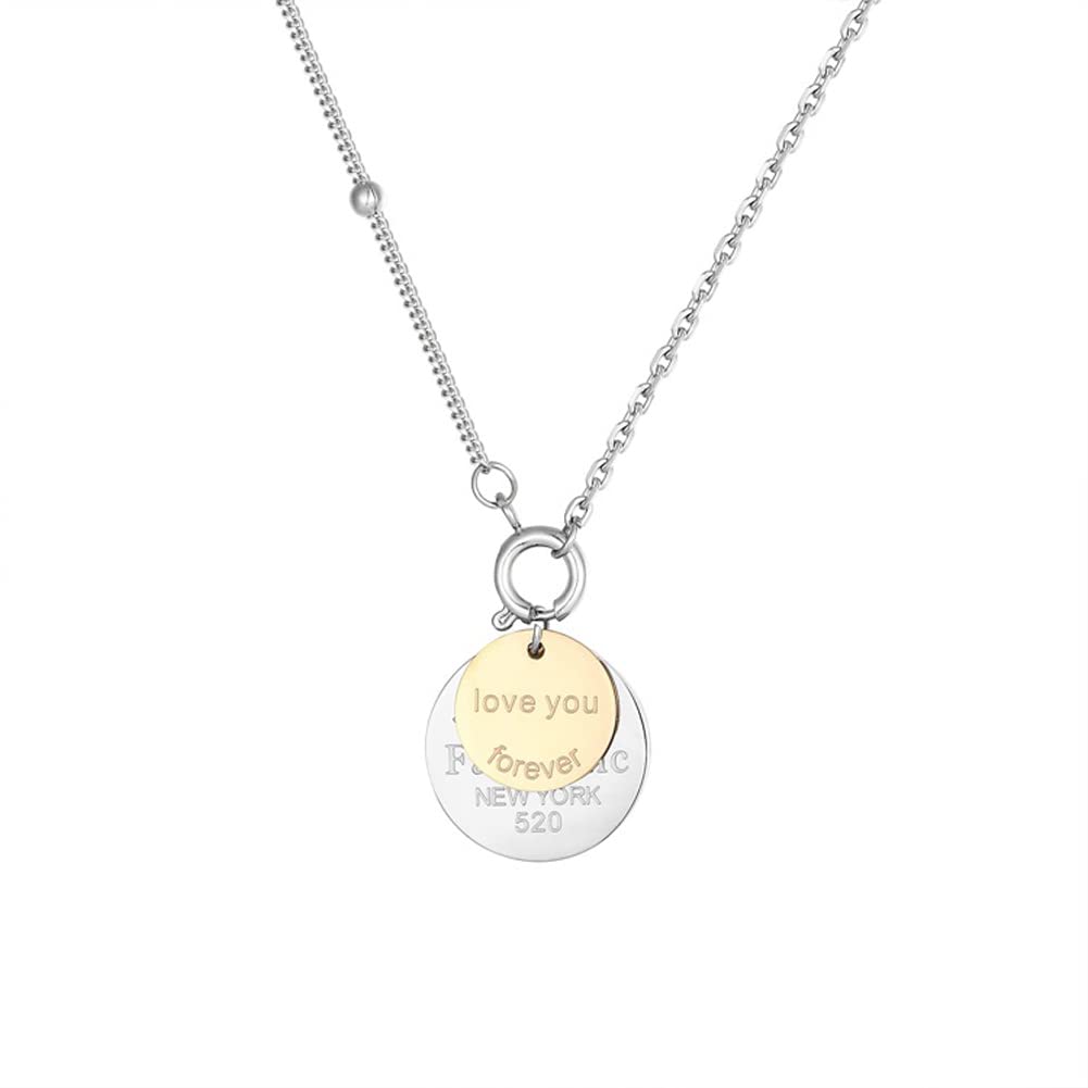 Rockyu レディース ネックレス 2連コインペンダント ピンクゴールド 刻印入り アレルギー対応 かわいい鎖骨チェーン