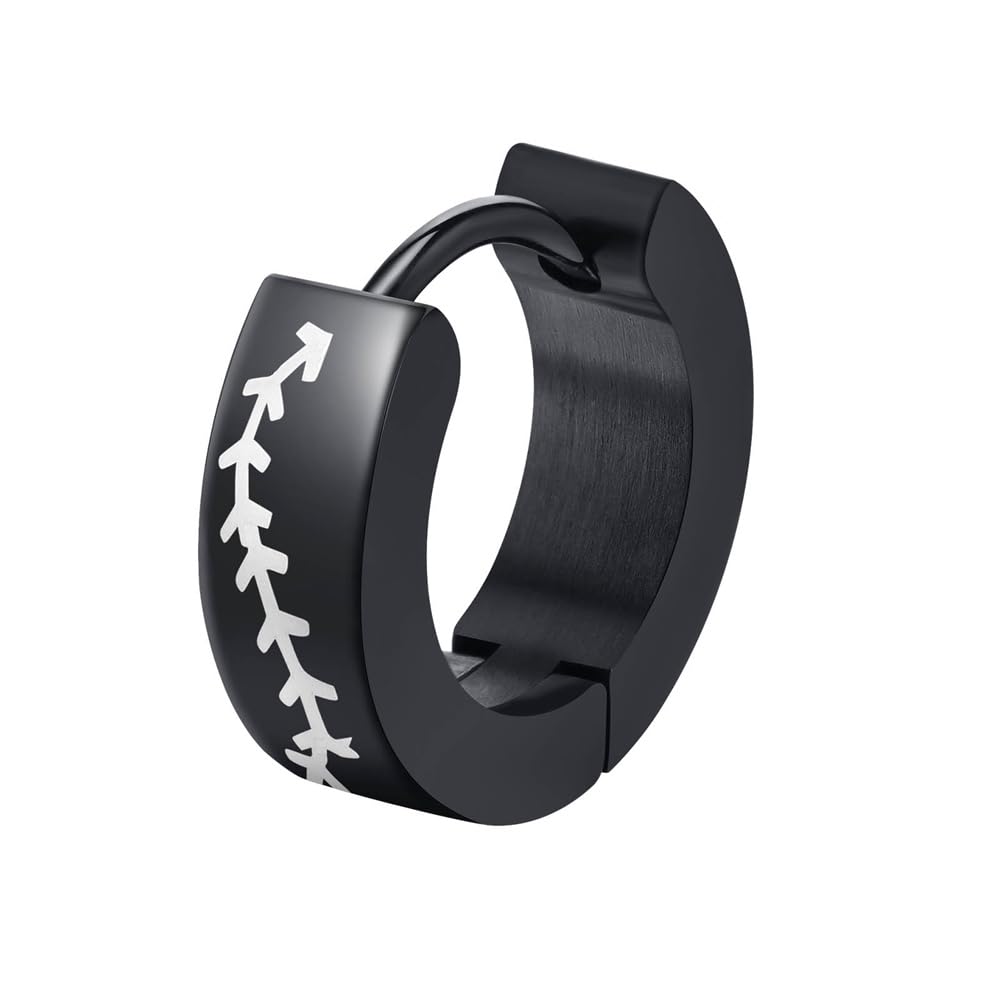 Rockyu ステンレス製 ブラックコーティング柄入りフープピアス メンズ 片耳用