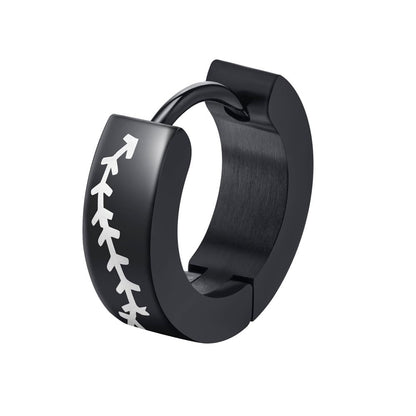 Rockyu ステンレス製 ブラックコーティング柄入りフープピアス メンズ 片耳用