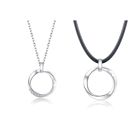 Rockyu ペアネックレス メンズ レディース リングデザイン 革紐＆チェーン 金属アレルギー対応