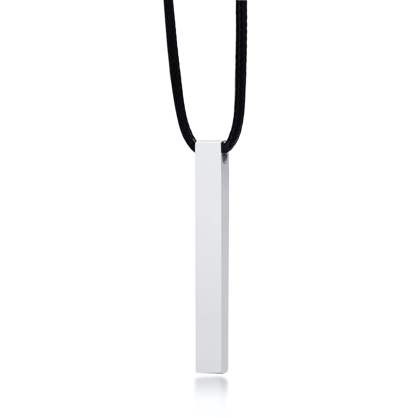 Rockyu スティックネックレス メンズ レディース サージカルステンレス 光面レザーチェーン 長方形ペンダント シルバー・ブラック・ピンクゴールド・ゴールド