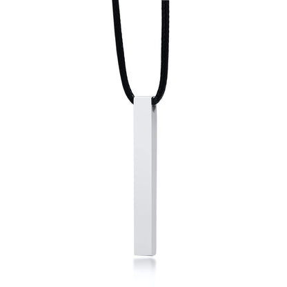 Rockyu スティックネックレス メンズ レディース サージカルステンレス 光面レザーチェーン 長方形ペンダント シルバー・ブラック・ピンクゴールド・ゴールド