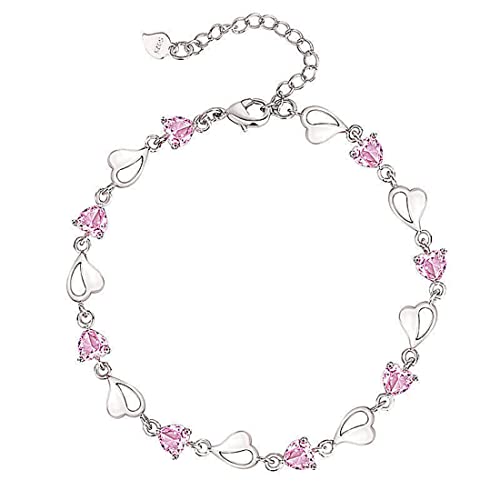 Rockyu ハートクリスタルブレスレット レディース – アレルギー対応 細身シルバーチェーン（全4色）