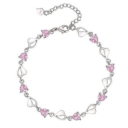 Rockyu ハートクリスタルブレスレット レディース – アレルギー対応 細身シルバーチェーン（全4色）