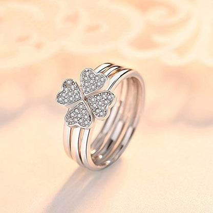 Rockyu クローバー風3連ハートリング レディース フリーサイズ シルバー925