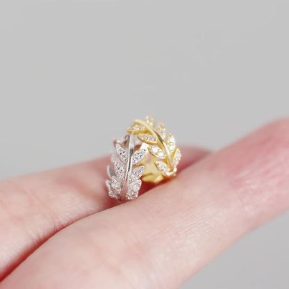 Rockyu ピアス レディース オリーブリーフデザイン フープピアス 18金仕上げ シルバー925 キュービックジルコニア