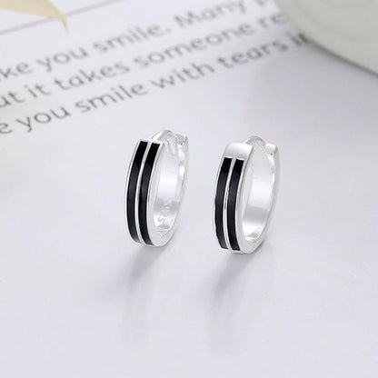 Rockyu シルバー925 ダブルブラックライン フープピアス シンプルモダン 男女兼用