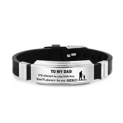 Rockyu ブレスレット メンズ シルバー メッセージ刻印 ステンレス レザーバンド 調節可能 父の日 ギフト