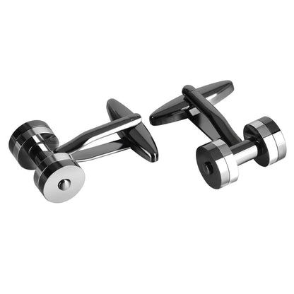 Rockyu カフスボタン メンズ 銀色×銃黒色 ステンレス ダンベル型 スポーツ風 ビジネス フォーマル 結婚式 パーティー用
