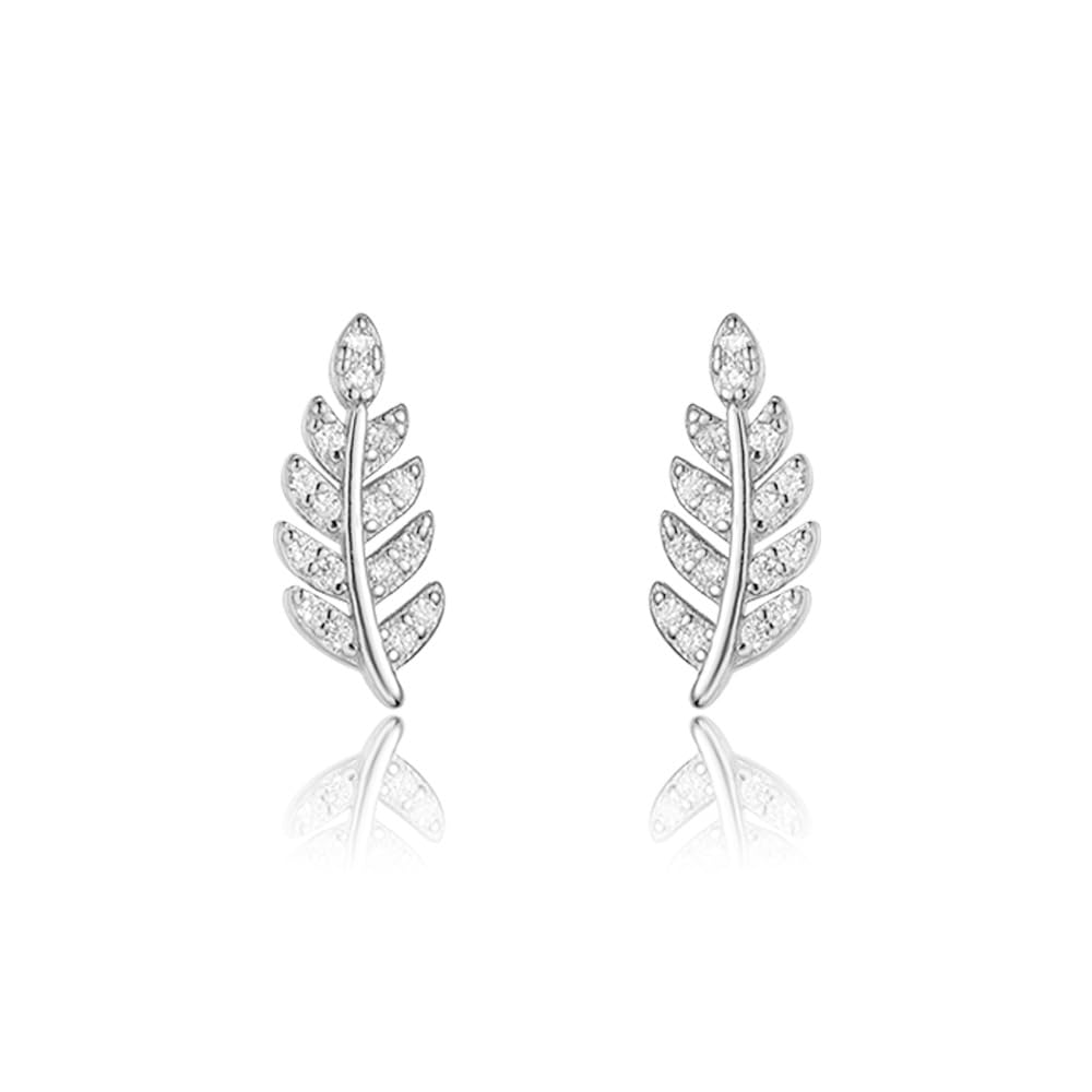 Rockyu レディースリーフピアス シルバー925 ジルコン 輝き上品 スタッドタイプ ギフトにもぴったり