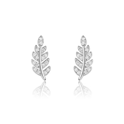 Rockyu レディースリーフピアス シルバー925 ジルコン 輝き上品 スタッドタイプ ギフトにもぴったり