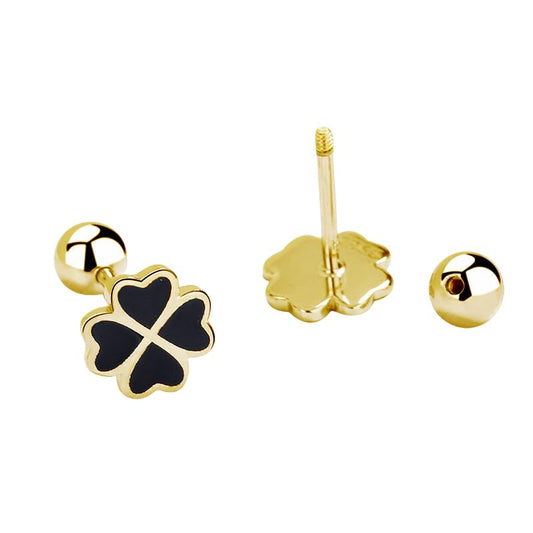 Rockyu ピアス レディース シルバー925 四つ葉のクローバー 黒エナメル 小さめ 両耳用 シルバー/ゴールド/ローズゴールド