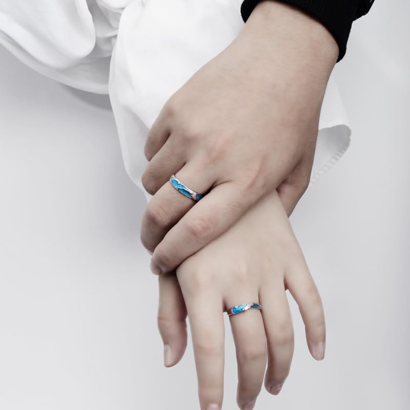 Rockyu ペアリング シルバー925 海豚モチーフ ブルーエナメル 永遠の愛