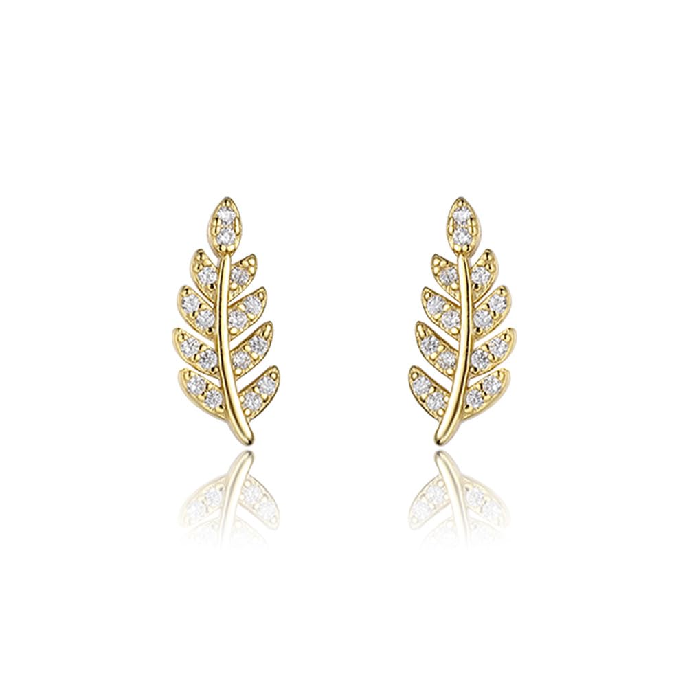 Rockyu レディースリーフピアス シルバー925 ジルコン 輝き上品 スタッドタイプ ギフトにもぴったり