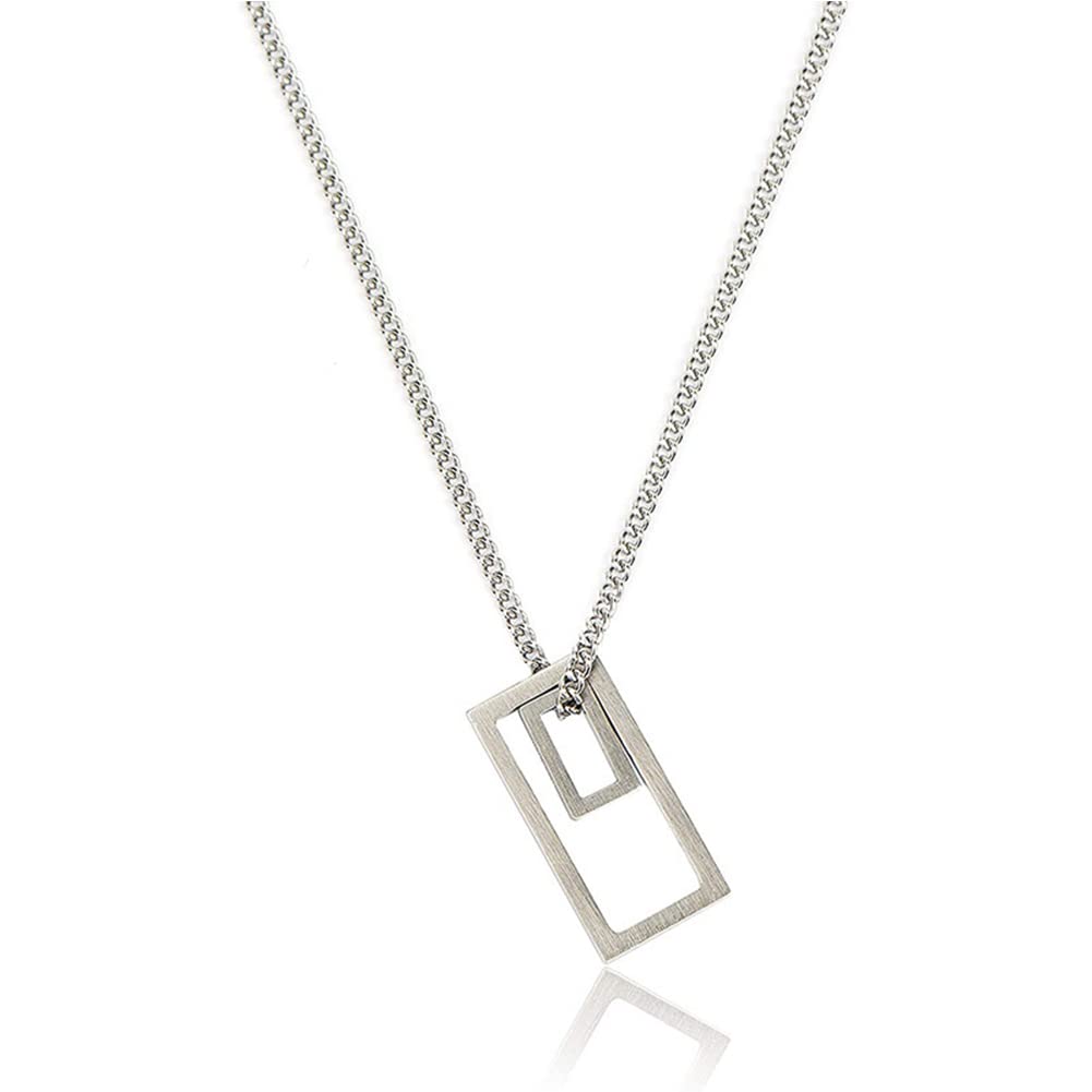 Rockyu ネックレス メンズ レディース 長方形 透かし彫り ゴールド シルバー ブラック ステンレス 金属アレルギー対応