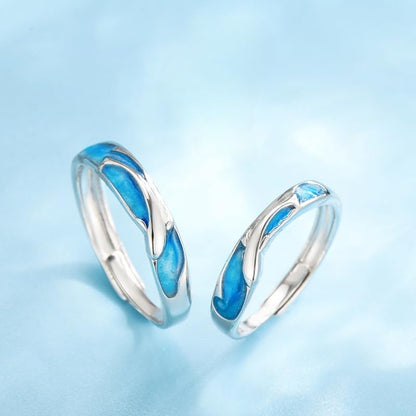 Rockyu ペアリング シルバー925 海豚モチーフ ブルーエナメル 永遠の愛