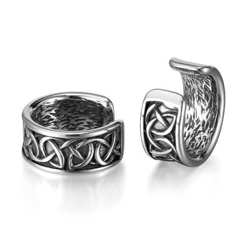 Rockyu イヤーカフ メンズ レディース ステンレス 幾何学模様 シルバー ユニセックス ノンホールイヤリング