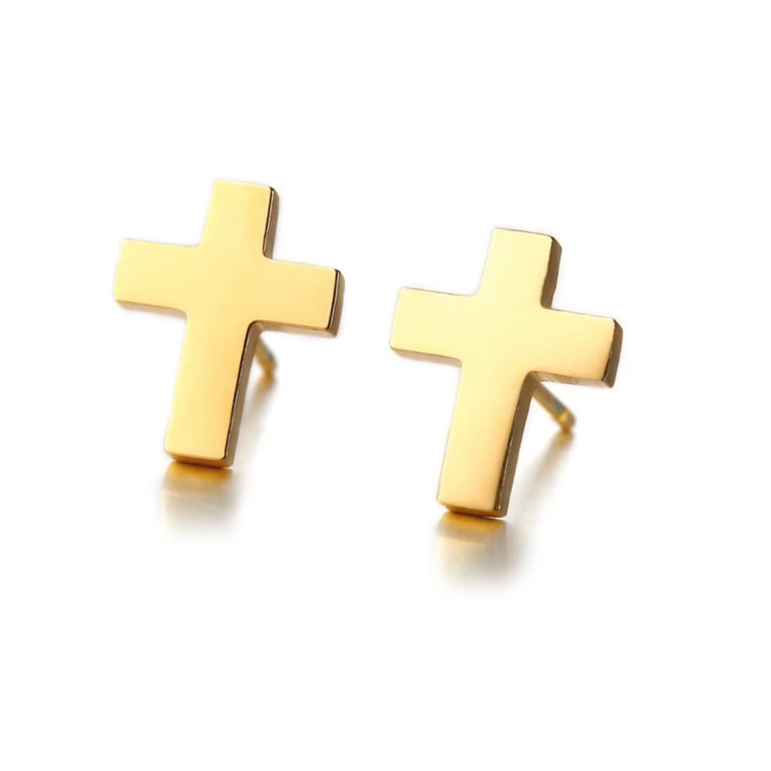 Rockyu ピアス メンズ ゴールド クロス ステンレス シンプル 金属アレルギー対応